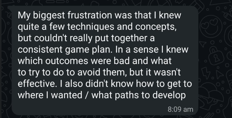 Alan explaining his struggle to build a consistent game plan